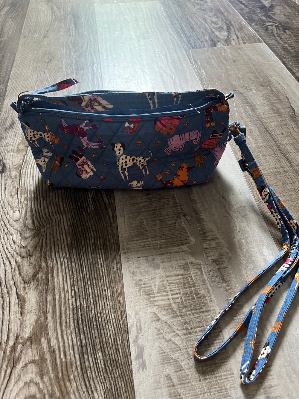 Vera Bradley Blue Dog Print Crossbody Wristlet